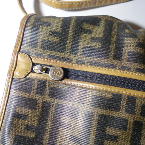 Vtg 1980’s Fendi FF Zucca Coated Canvas & Leather Monogram Envelope Clutch Bag - Picture 7 of 16